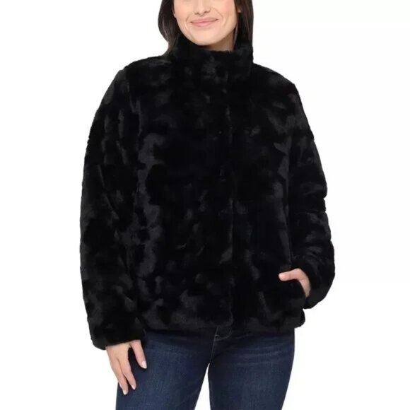NWT Nicole Miller Women's Reversible Black Faux Fur Jacket - Picture 3 of 5